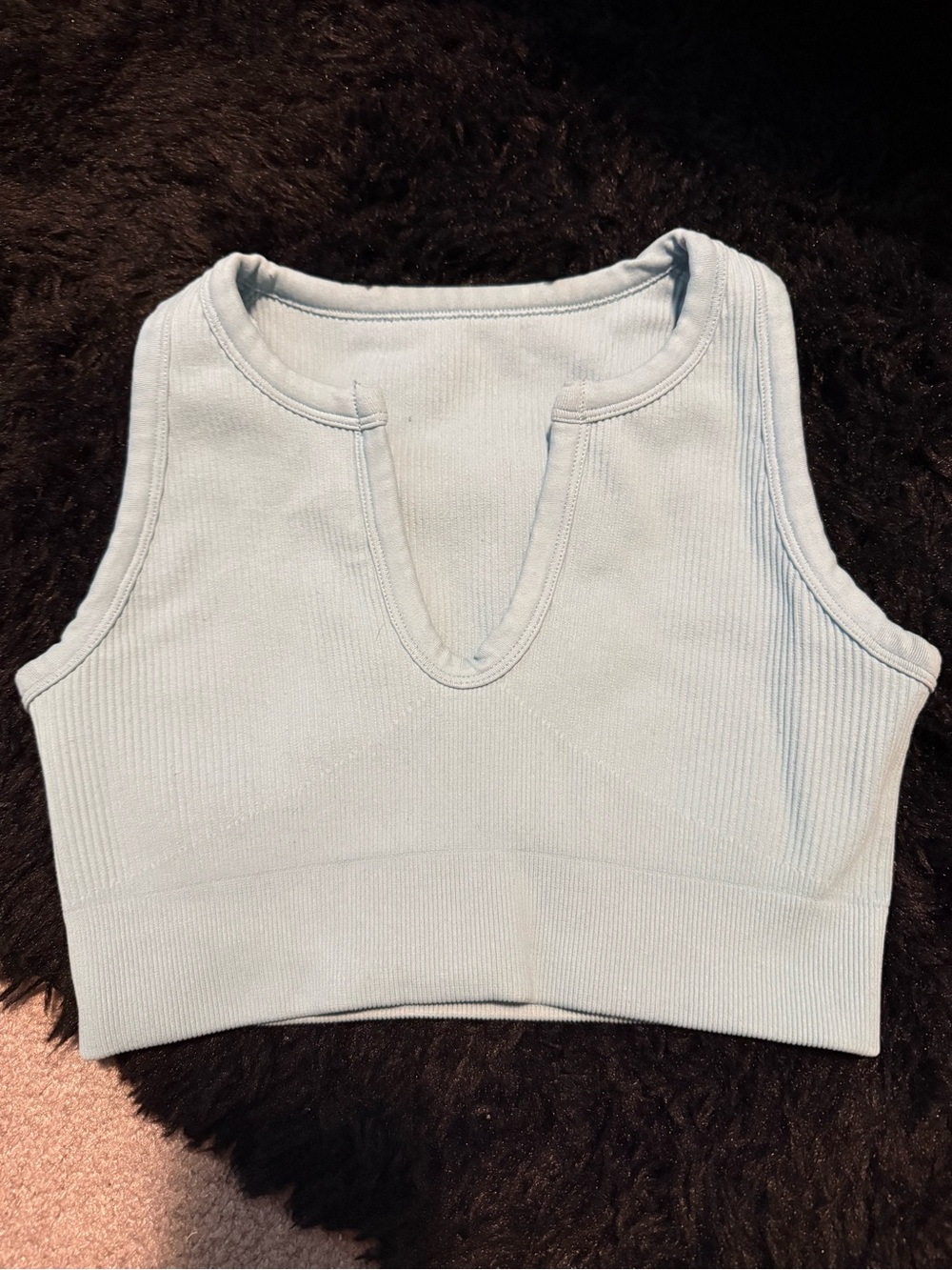Sleeveless Ribbed Sports Bra in Light Blue